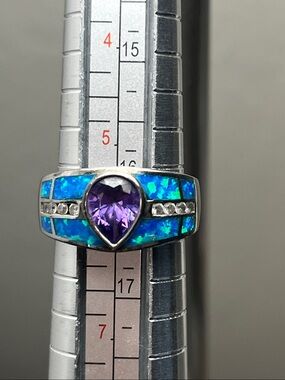 Purple Teardrop Inlay Ring with Blue Accent - Women Jewelry